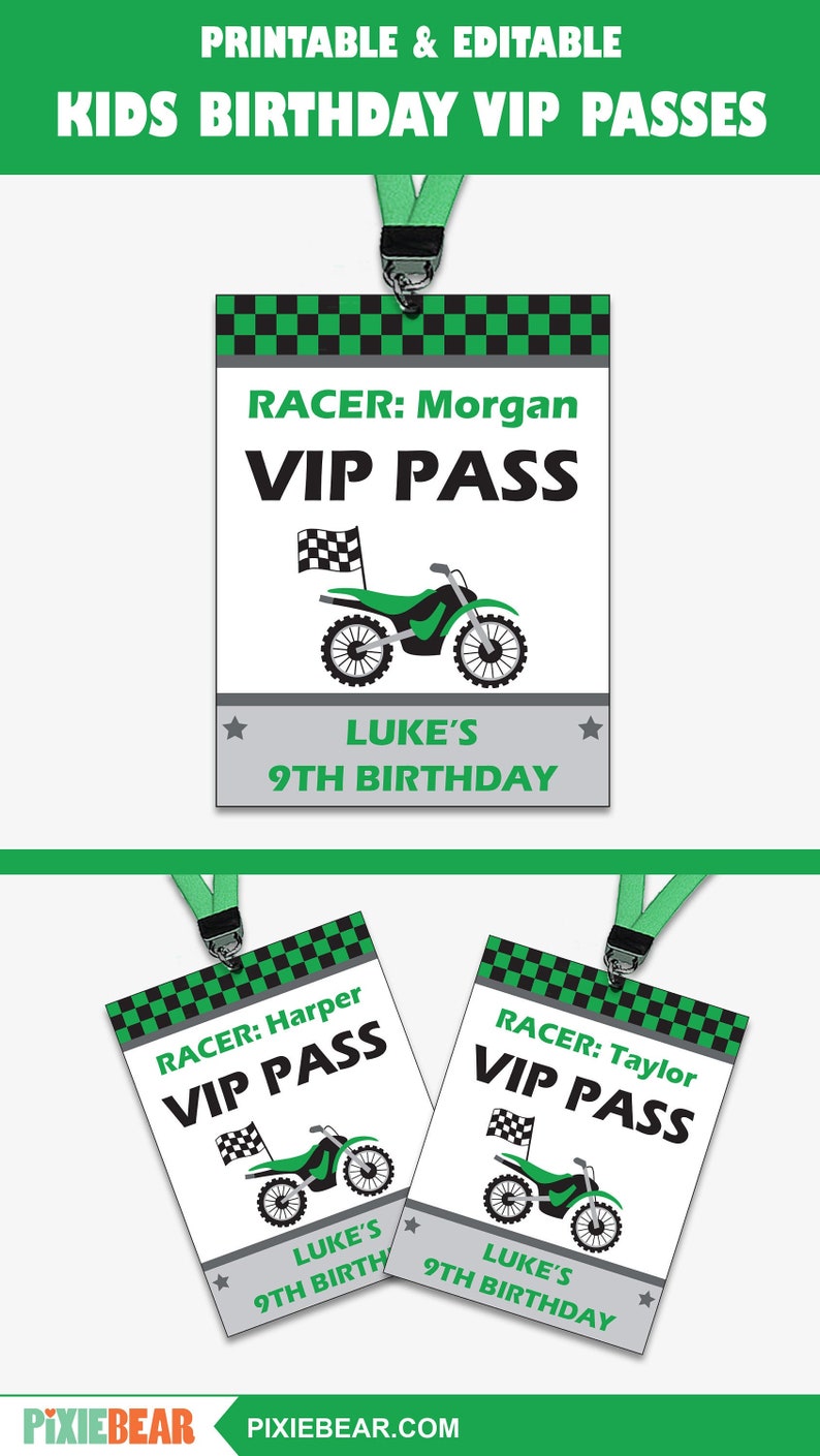 Motocross Party VIP Passes Printable Dirt Bike VIP Pass, Motorcycle Birthday VIP Badge, Dirt Bike Party Favors for Kids Instant Download image 1