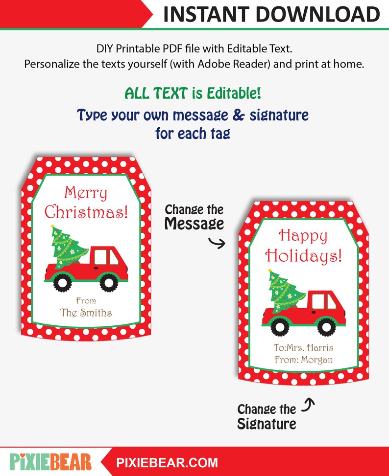 Printable Christmas Truck Tags Personalized Christmas Gift | Etsy