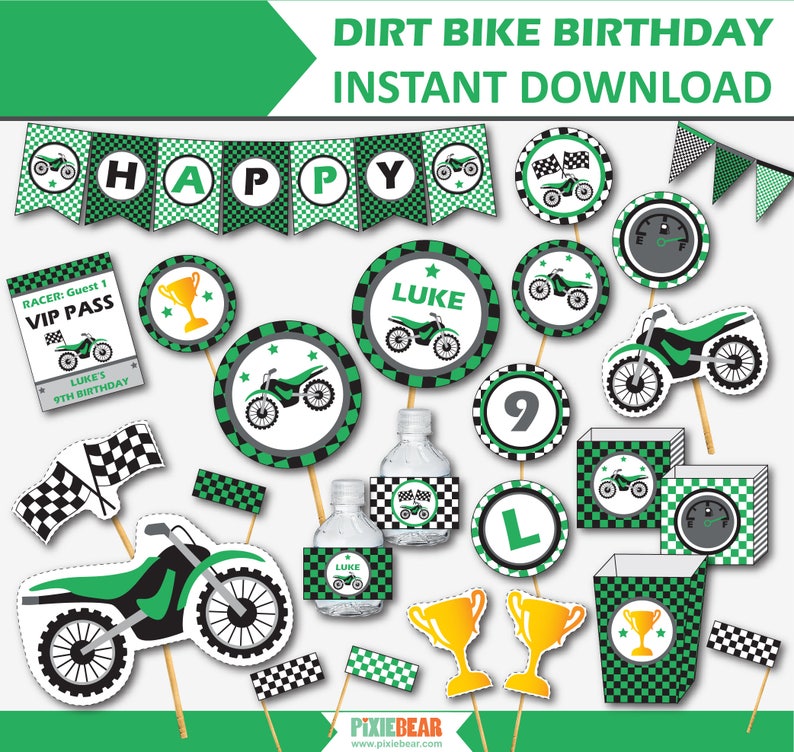 Dirt Bike Birthday Motocross Party Motorcycle Party Dirtbike Birthday Dirt Bike Decor Motocross Decor Instant Download image 1