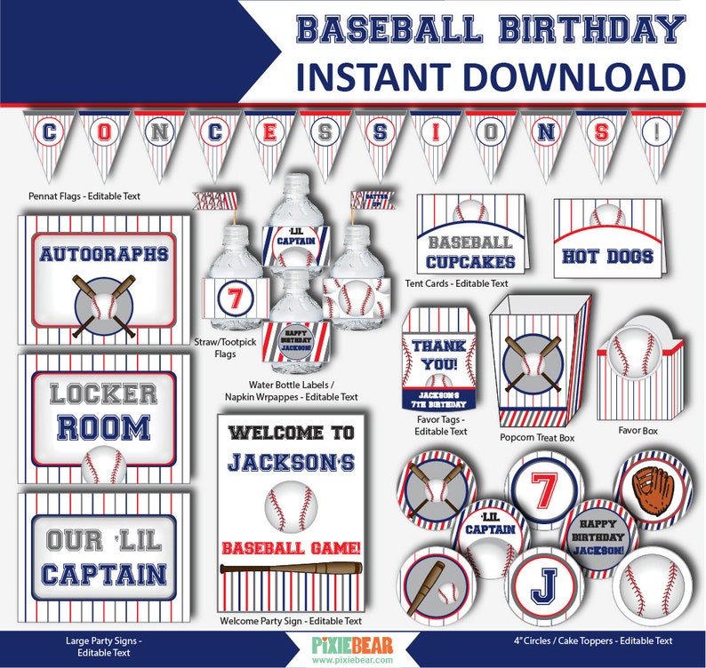 Baseball Birthday Baseball Party Baseball Decorations Baseball First Birthday Kids Baseball Party Sports Party Instant Download image 2