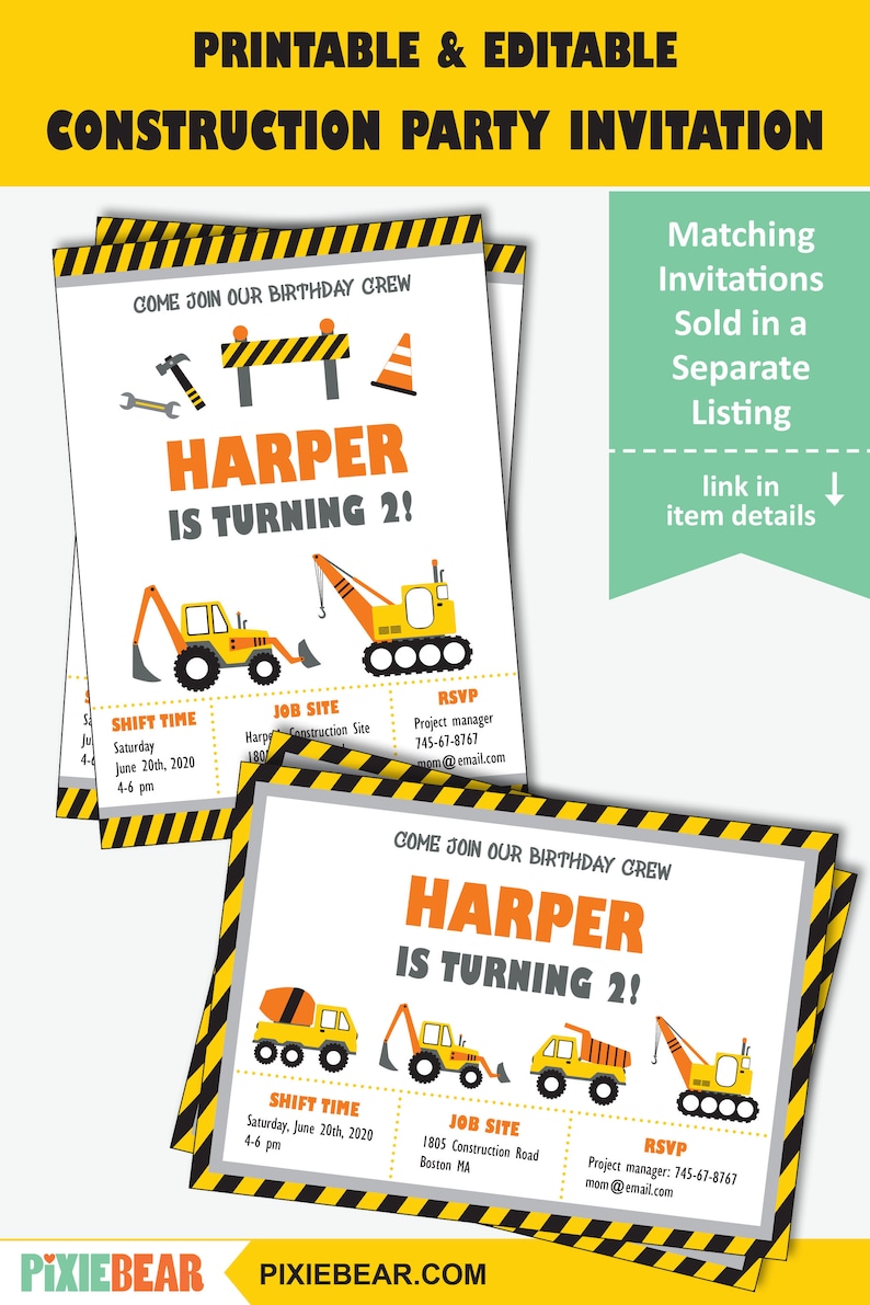 Construction Birthday Decoration, Printable Construction Party Signs, Construction Birthday Centerpieces and Cake Toppers Instant Download image 8