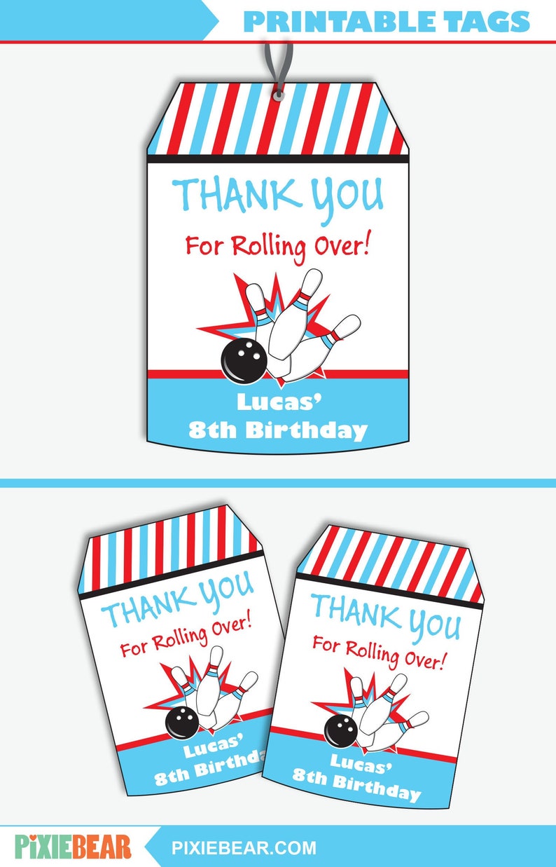 Bowling Party Favor Tags Bowling Party Favors Bowling Birthday Bowling Party Thank You Tags Printable Favor Tag Instant Download image 1