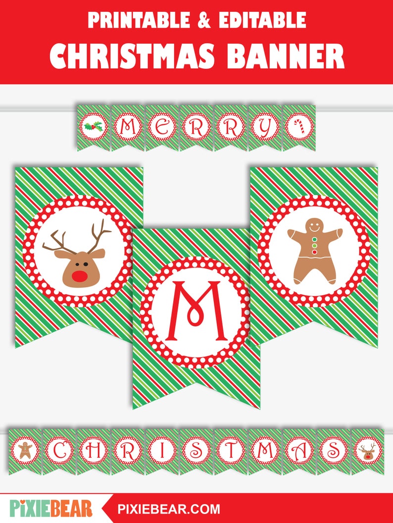 Merry Christmas Banner Printable Christmas Party Banner Etsy