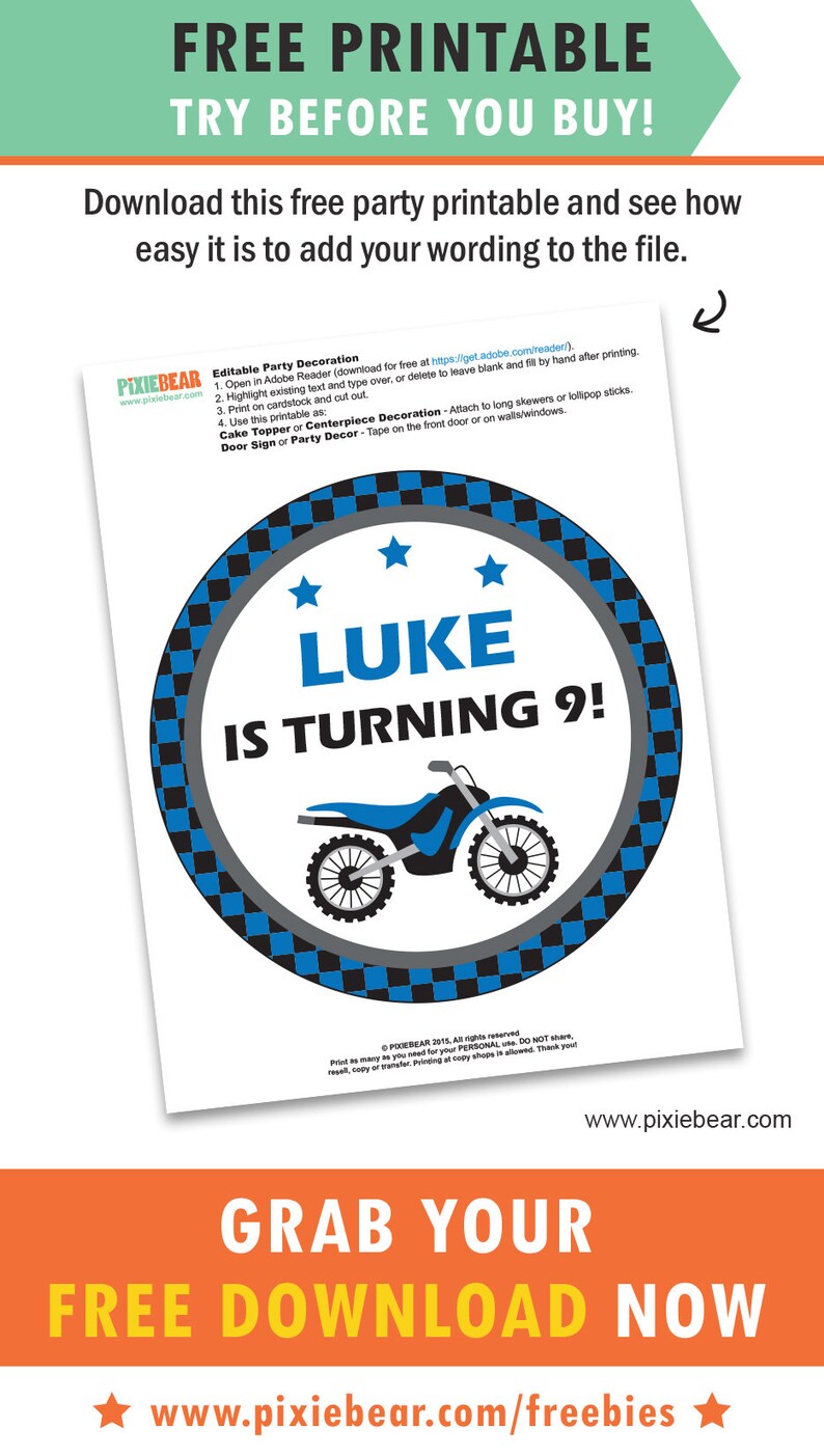 Motocross Birthday Motorcycle Party Dirt Bike Birthday Motocross Decor Dirtbike Party Motorcycle Party Printable Instant Download image 5