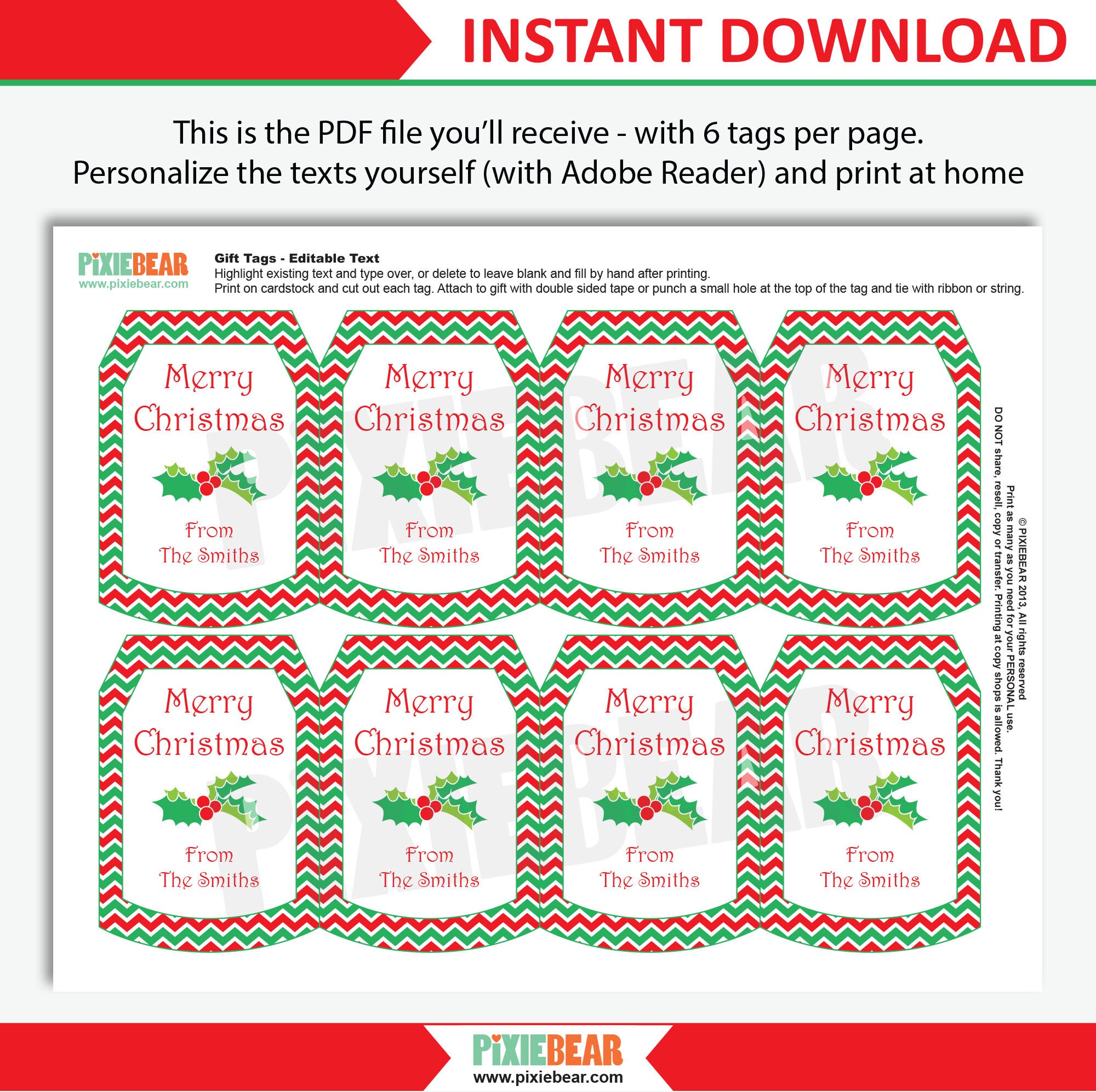 Printable Christmas Gift Tags for Kids Editable Christmas Teacher Tags,  Personalized Christmas Labels, Holiday Tags Template, to From Tags 