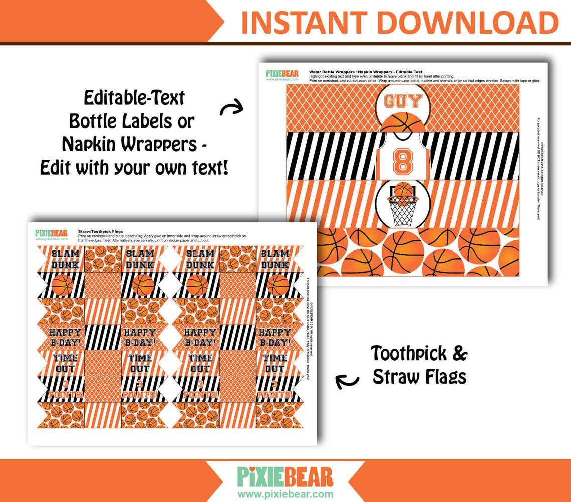 Basketball Water Bottle Labels Printable Basketball Birthday - Etsy