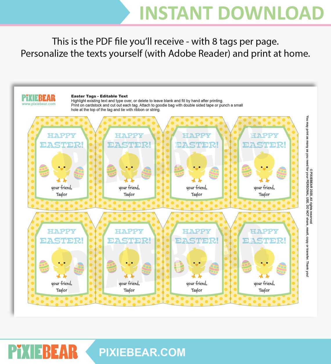 Printable Happy Easter Tags Editable Happy Easter Tags for | Etsy