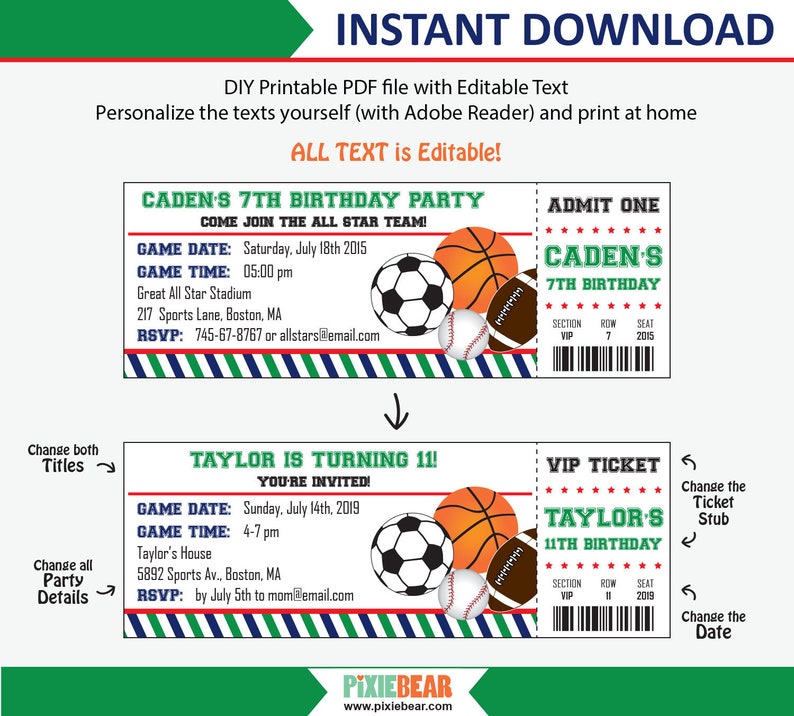 Sports Birthday Invitation Sports Party Invitation Sports - Etsy