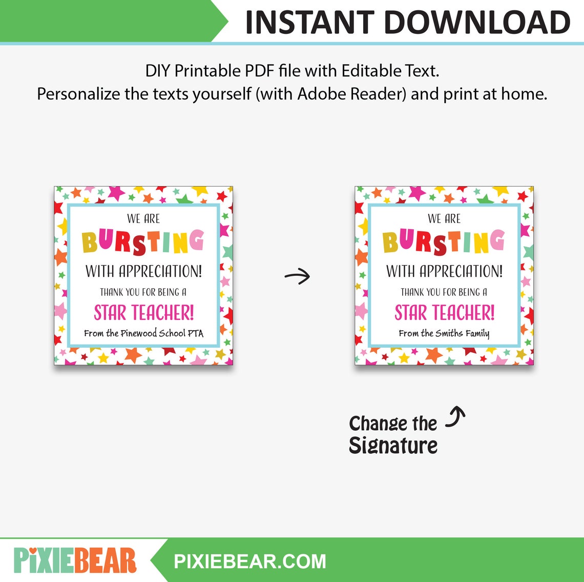 Printable Bursting With Appreciation Gift Tag Starburst - Etsy