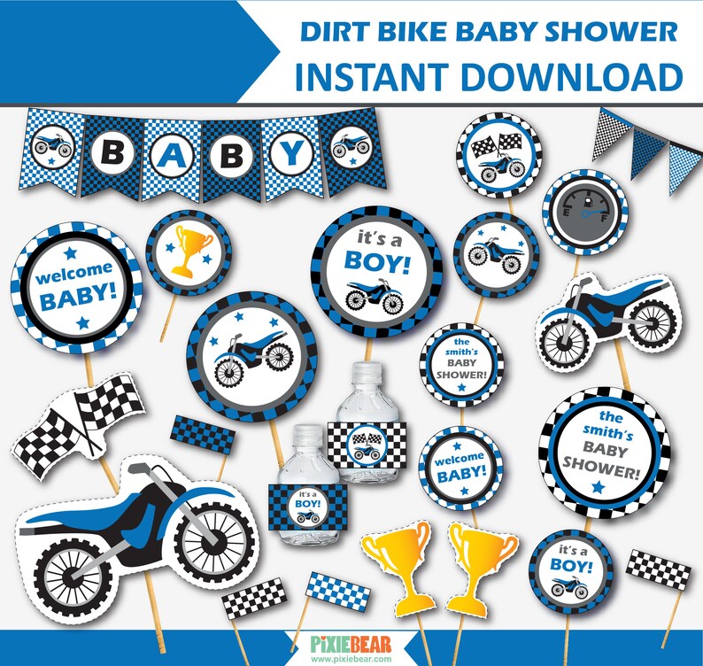 Dirt Bike Baby Shower Decorations and Invitations Printable Motocross Baby Shower, Motorcycle Decorations Instant Download Editable PDF image 2