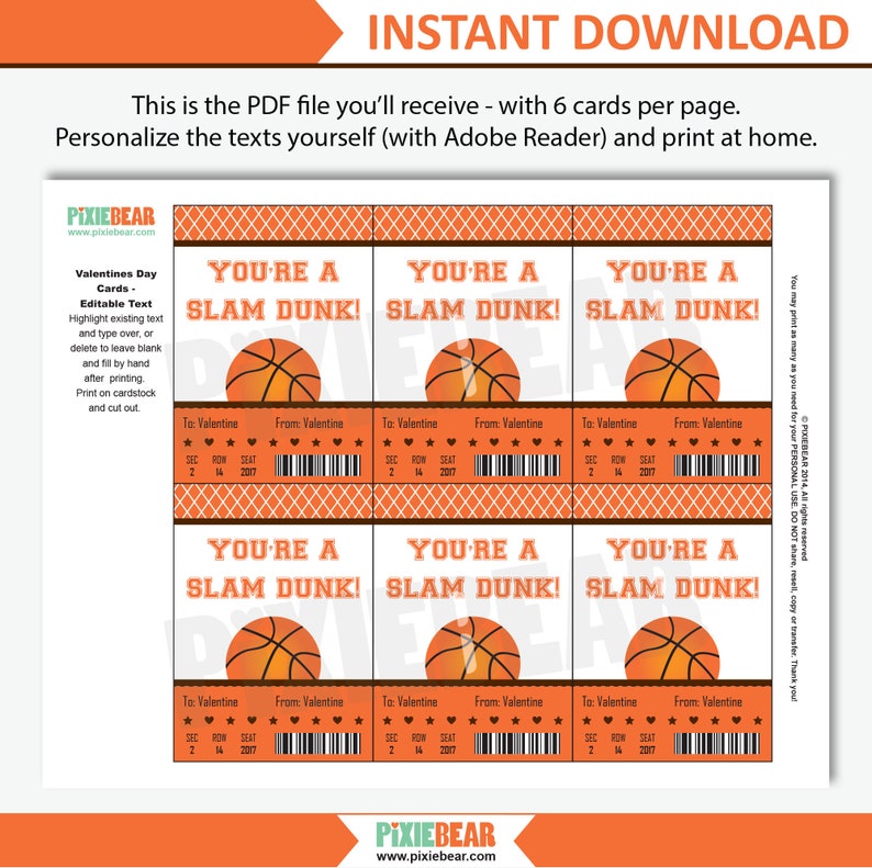 Basketball Valentine Cards For Kids Printable Valentine Etsy