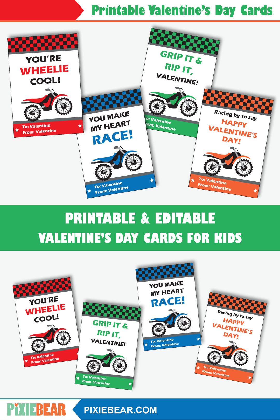Dirt Bike Valentine's Day Class Cards Printable Motorcycle Valentine ...