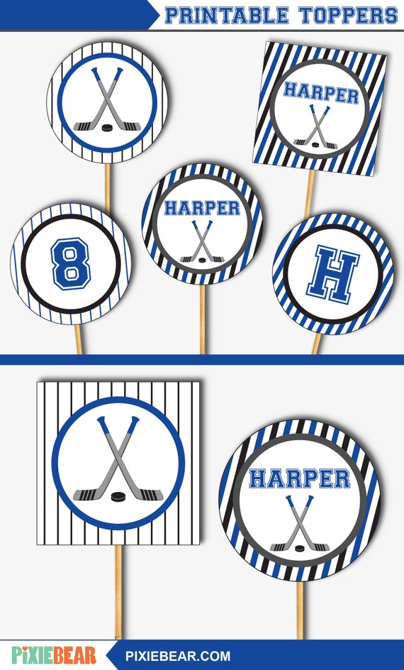 Hockey Cupcake Toppers Printable Hockey Birthday Decorations, Hockey