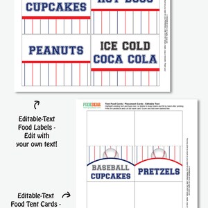 Baseball Food Labels Baseball Food Tent Cards, Buffet Signs or Place ...