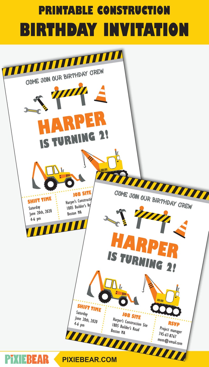 Construction Birthday Invitation Construction Party Printable - Etsy