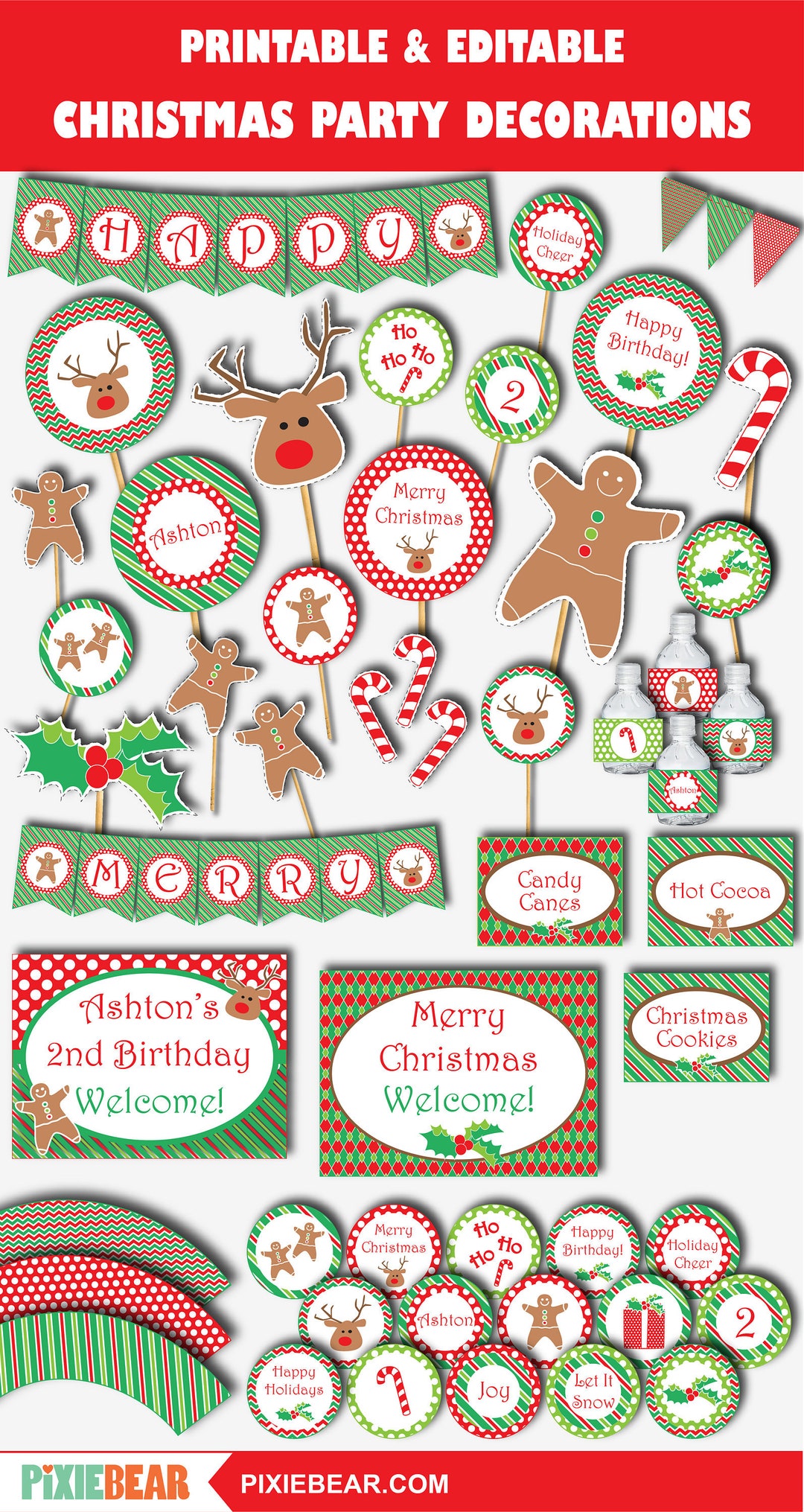 Christmas Birthday Party, Printable Christmas Party Decorations for ...