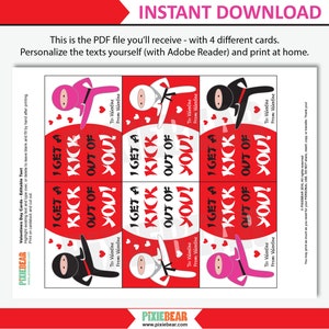 Ninja Valentines Cards for Kids Printable Karate Valentine Classroom ...
