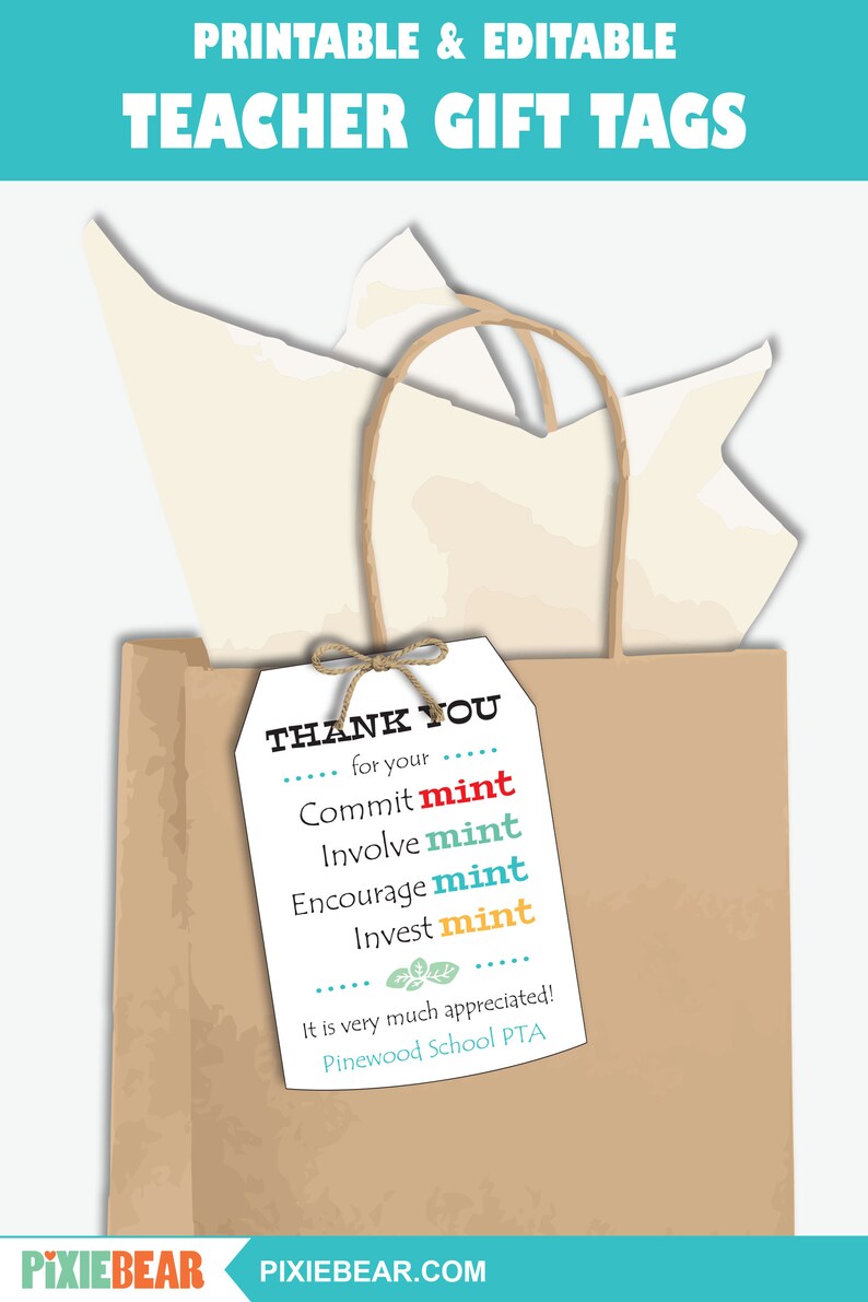 Mint Teacher Appreciation Thank You Tags Printable Mint - Etsy