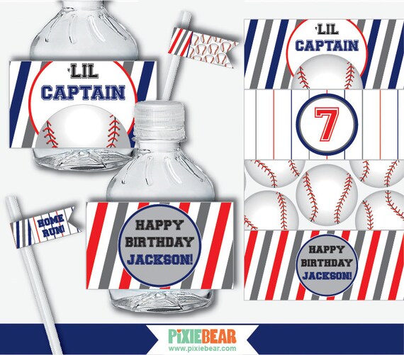 Baseball Water Bottle Labels - Printable Baseball Birthday Napkin Wrappers, Kids Baseball Party Decorations, Sports Party (Instant Download) Il_570xn