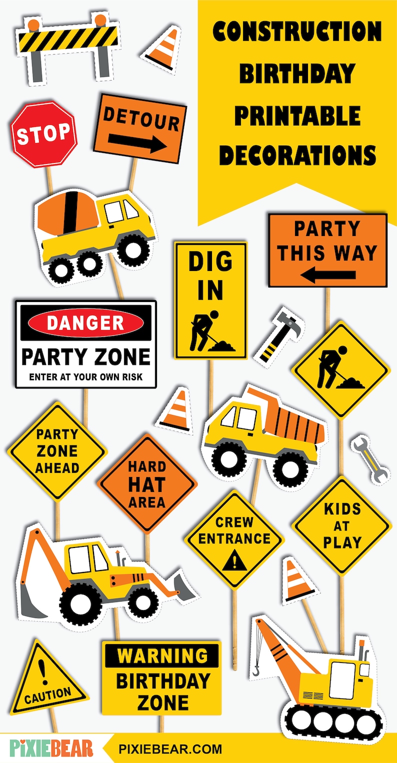 Construction Birthday Decoration, Printable Construction Party Signs, Construction Birthday Centerpieces and Cake Toppers Instant Download image 4