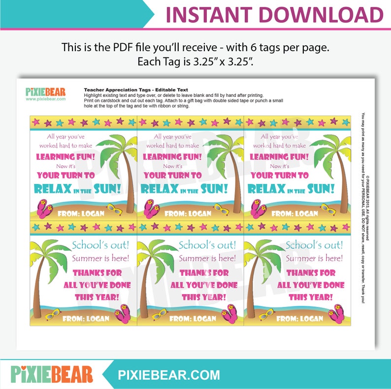 Beach Teacher Appreciation Tag Printable Teacher - Etsy