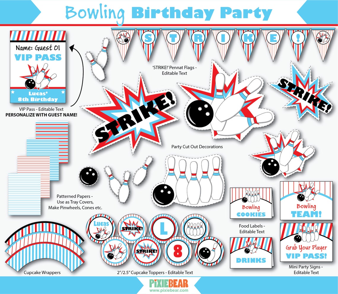 Bowling Water Bottle Labels Printable Bowling Party - Etsy