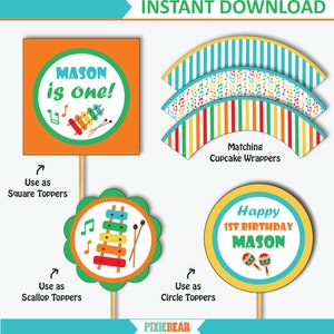 Music Cupcake Toppers Printable Music Party Toppers and Wrappers, Music ...