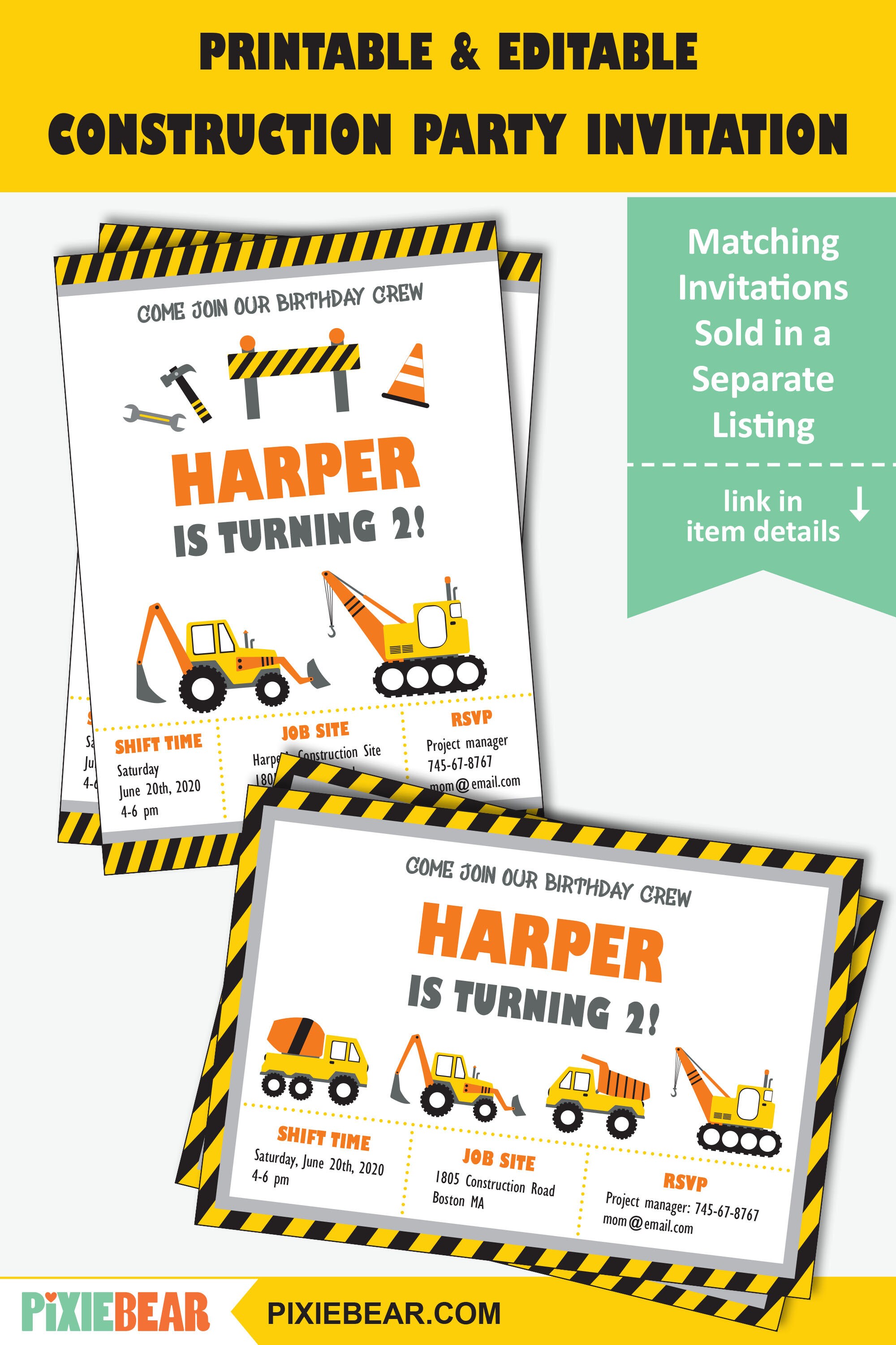 Construction Birthday Invitation Construction Party Printable | Etsy