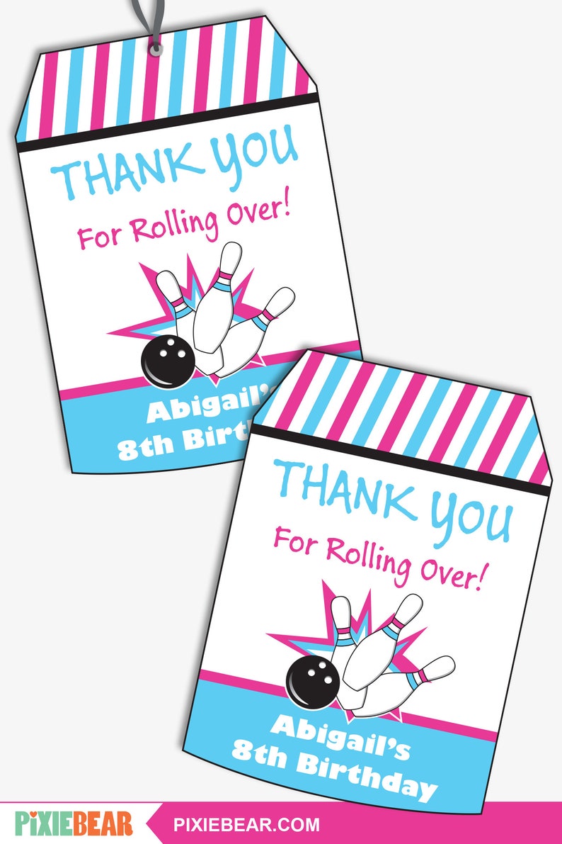 Girl Bowling Party Thank You Tags Printable Bowling Favor - Etsy