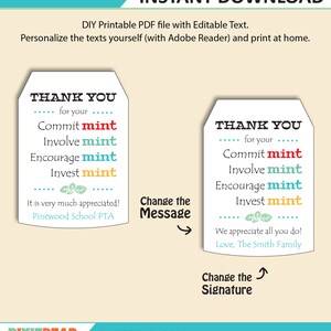 Mint Teacher Appreciation Thank You Tags Printable Mint Teacher Gift ...
