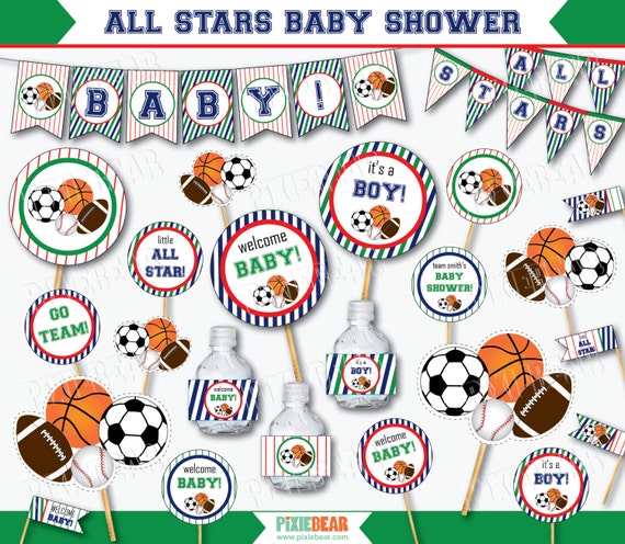 Sports Baby Shower All Star Baby Shower Sports Baby Shower Decorations  Printable Baby Shower Gender Neutral instant Download 