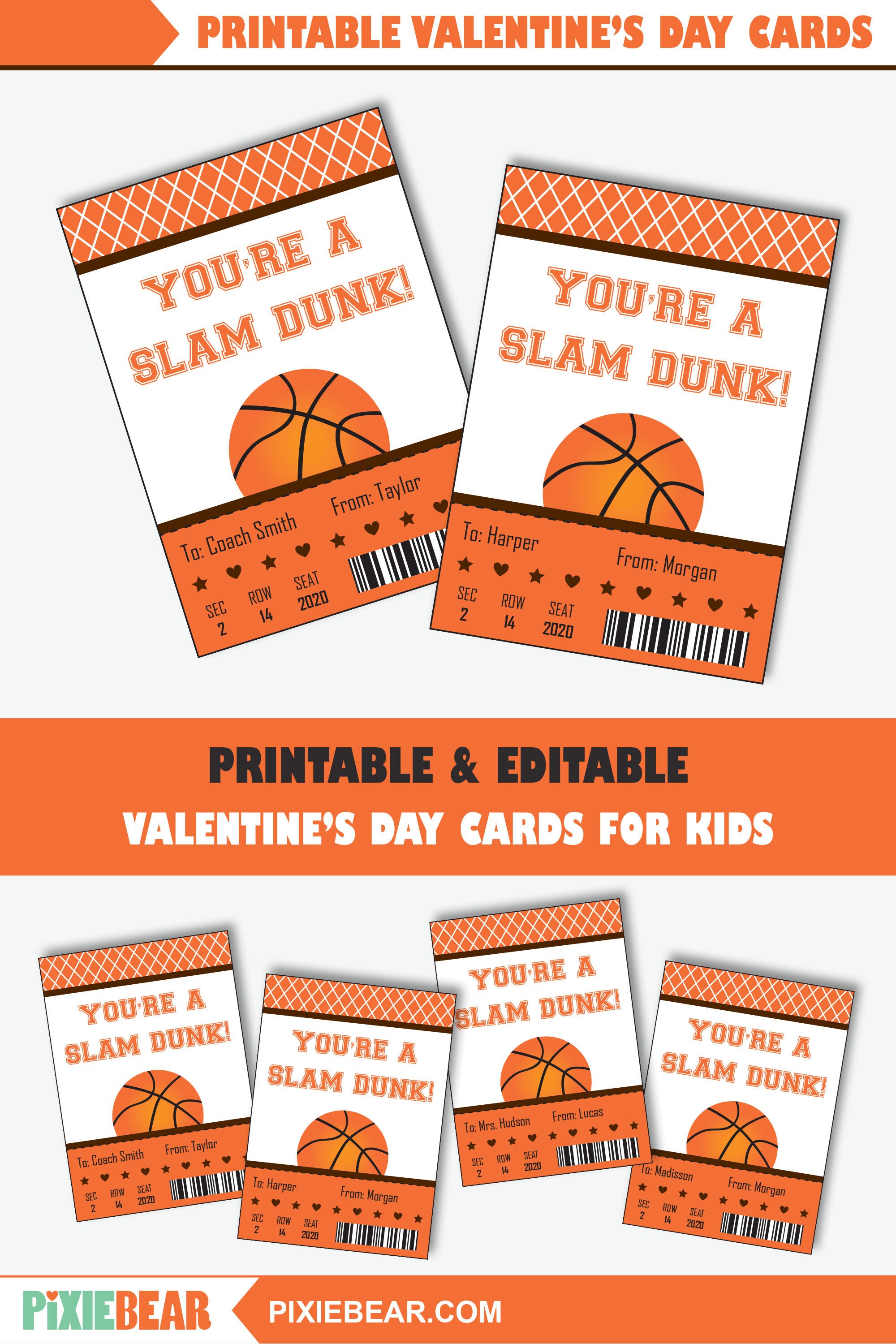 Basketball Valentine Cards For Kids Printable Valentine Etsy