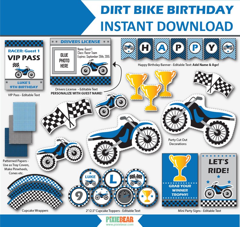 Motocross Birthday Motorcycle Party Dirt Bike Birthday Motocross Decor Dirtbike Party Motorcycle Party Printable Instant Download image 3