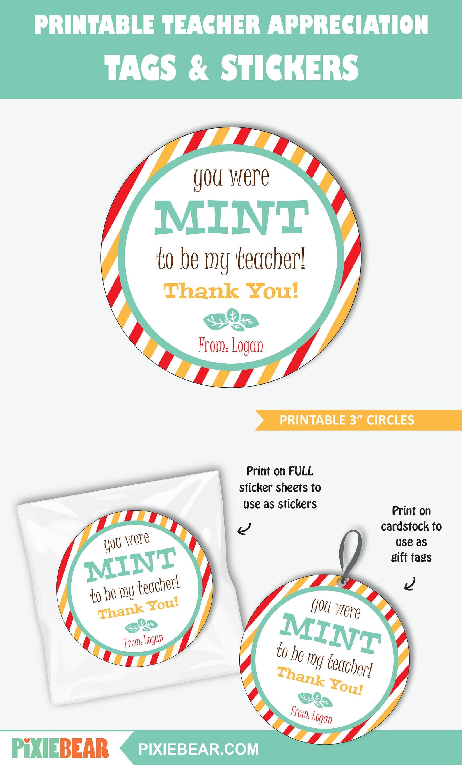 Teacher Appreciation Mints Stickers Printable Mint Teacher Etsy