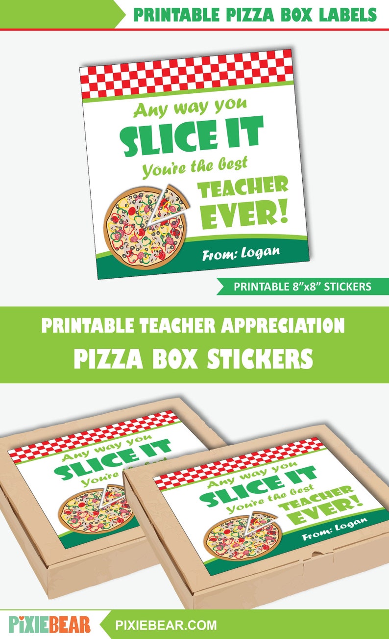 Teacher Appreciation Pizza Box Labels Printable Pizza Box Etsy
