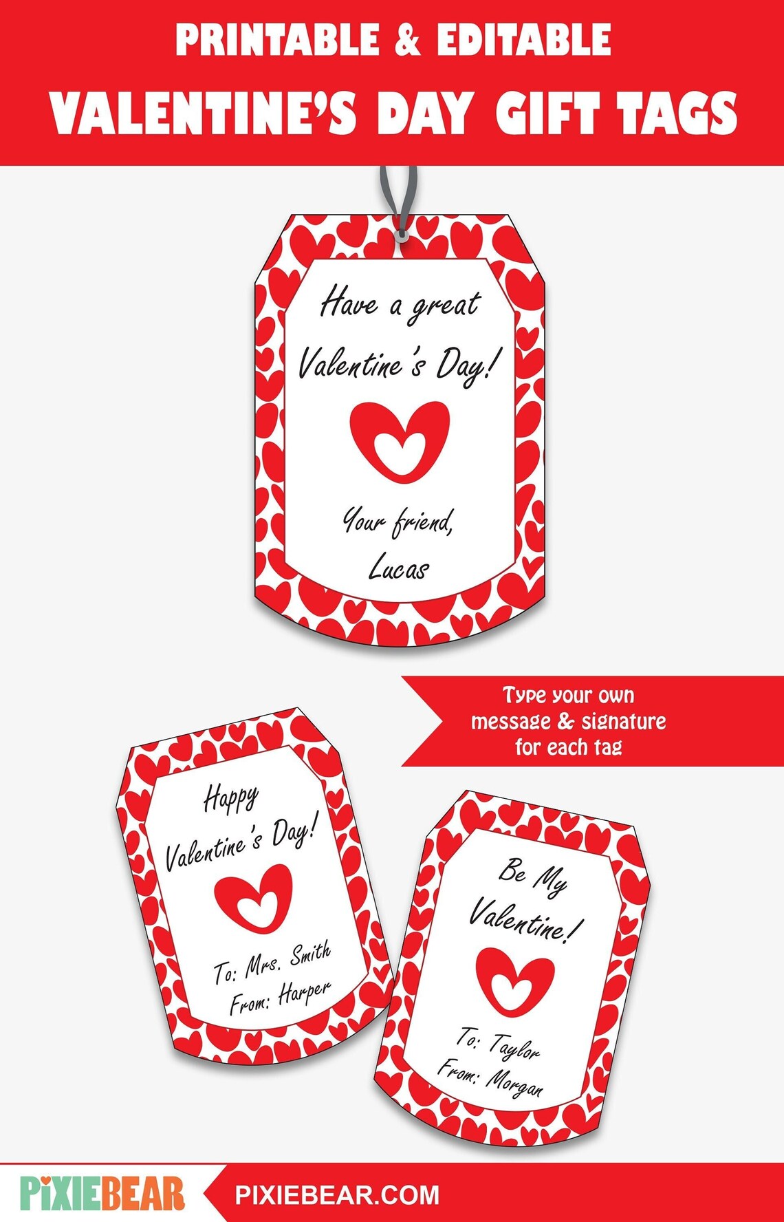 Printable Valentine's Day Tags for Kids Editable - Etsy