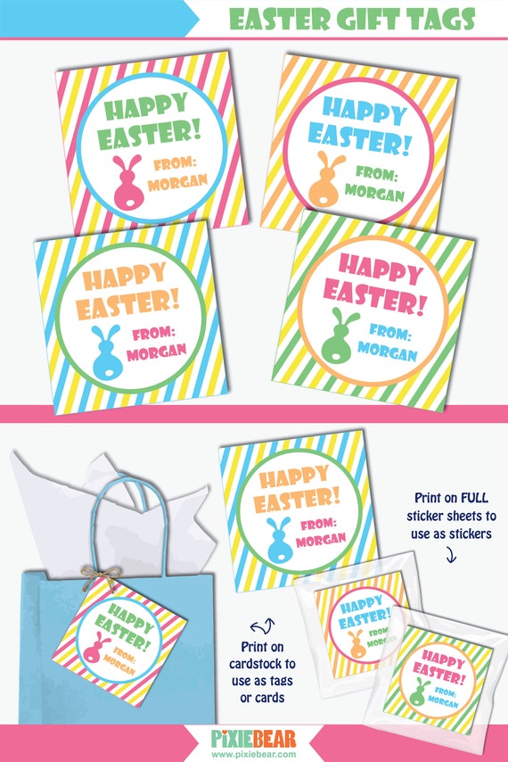 Happy Easter Gift Tags Printable Easter Tags For Easter Favors And Treats With Easter Bunny Design Instant Download Editable PDF
