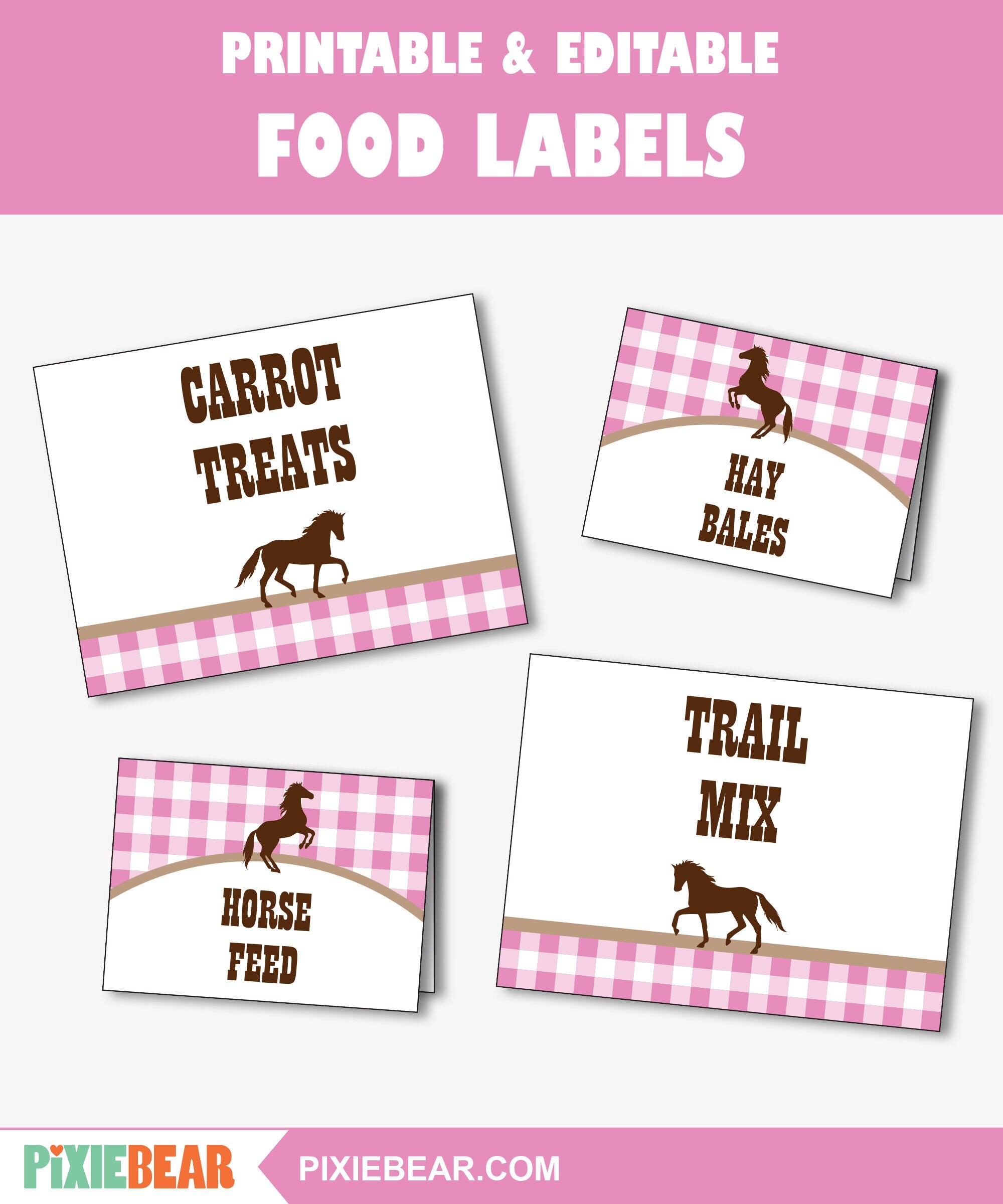 Horse Party Food Labels Printable Horse Birthday Food Tent Etsy