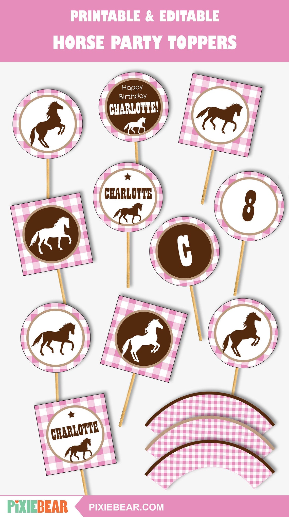 Horse Cupcake Toppers Printable Horse Birthday Toppers and - Etsy