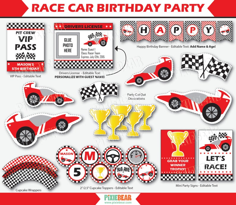 Race Car Birthday Racing Party Race Car Party Racing Birthday Go Kart Race Car Birthday Party Car Party Instant Download image 2