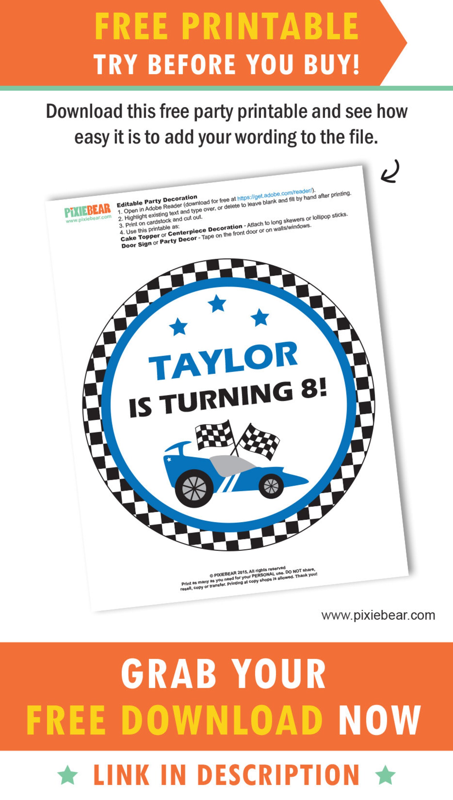 Printable Race Car Party Decorations Race Car Birthday | Etsy