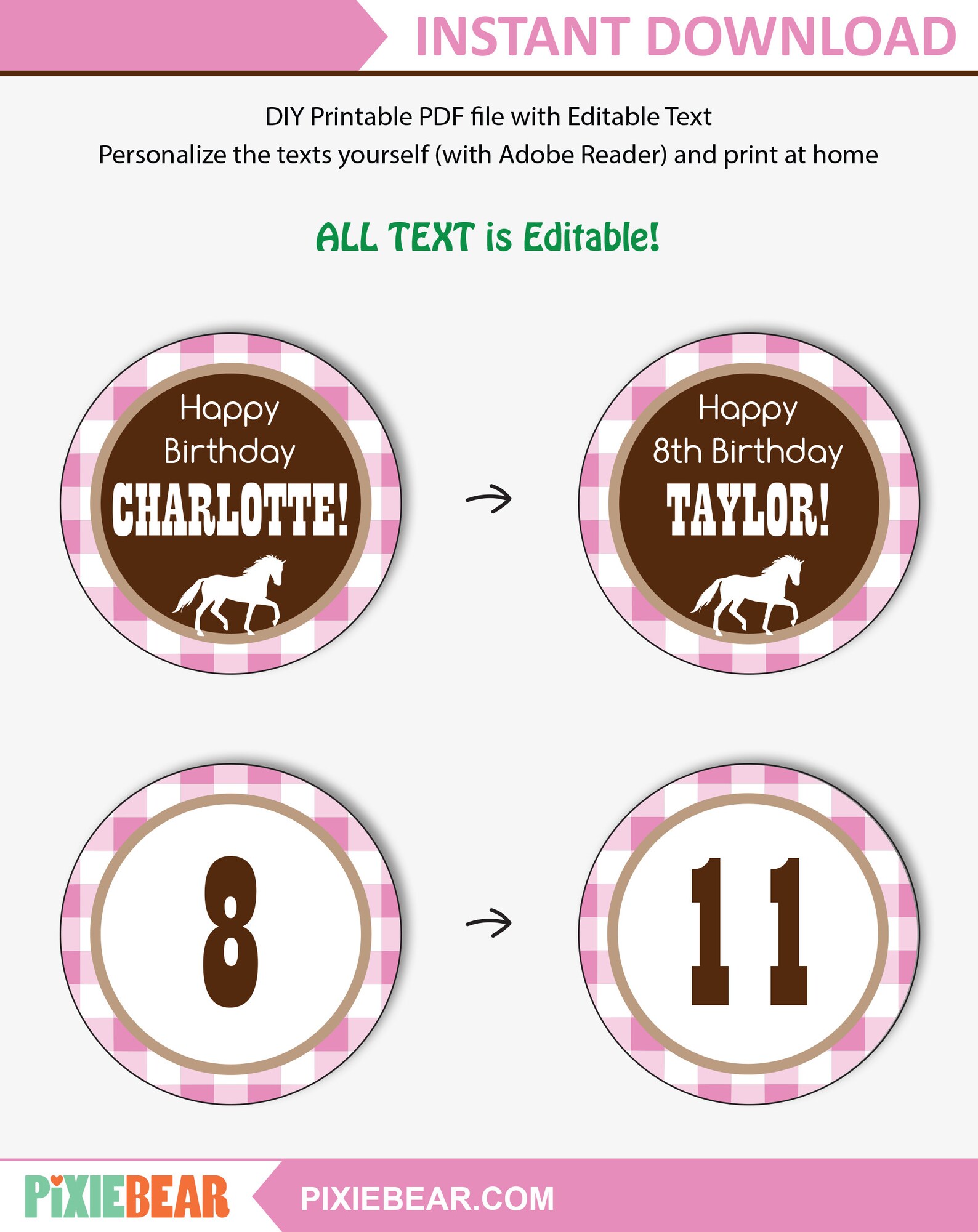 Horse Cupcake Toppers Printable Horse Birthday Toppers and - Etsy