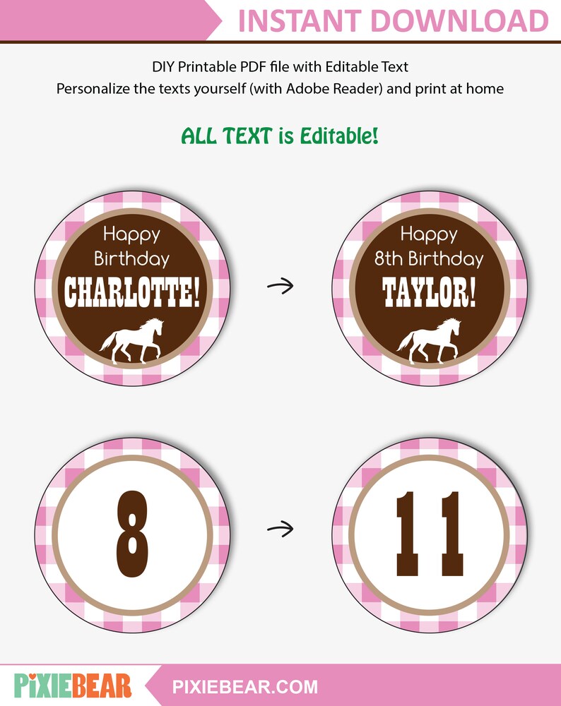 Horse Cupcake Toppers Printable Horse Birthday Toppers and - Etsy
