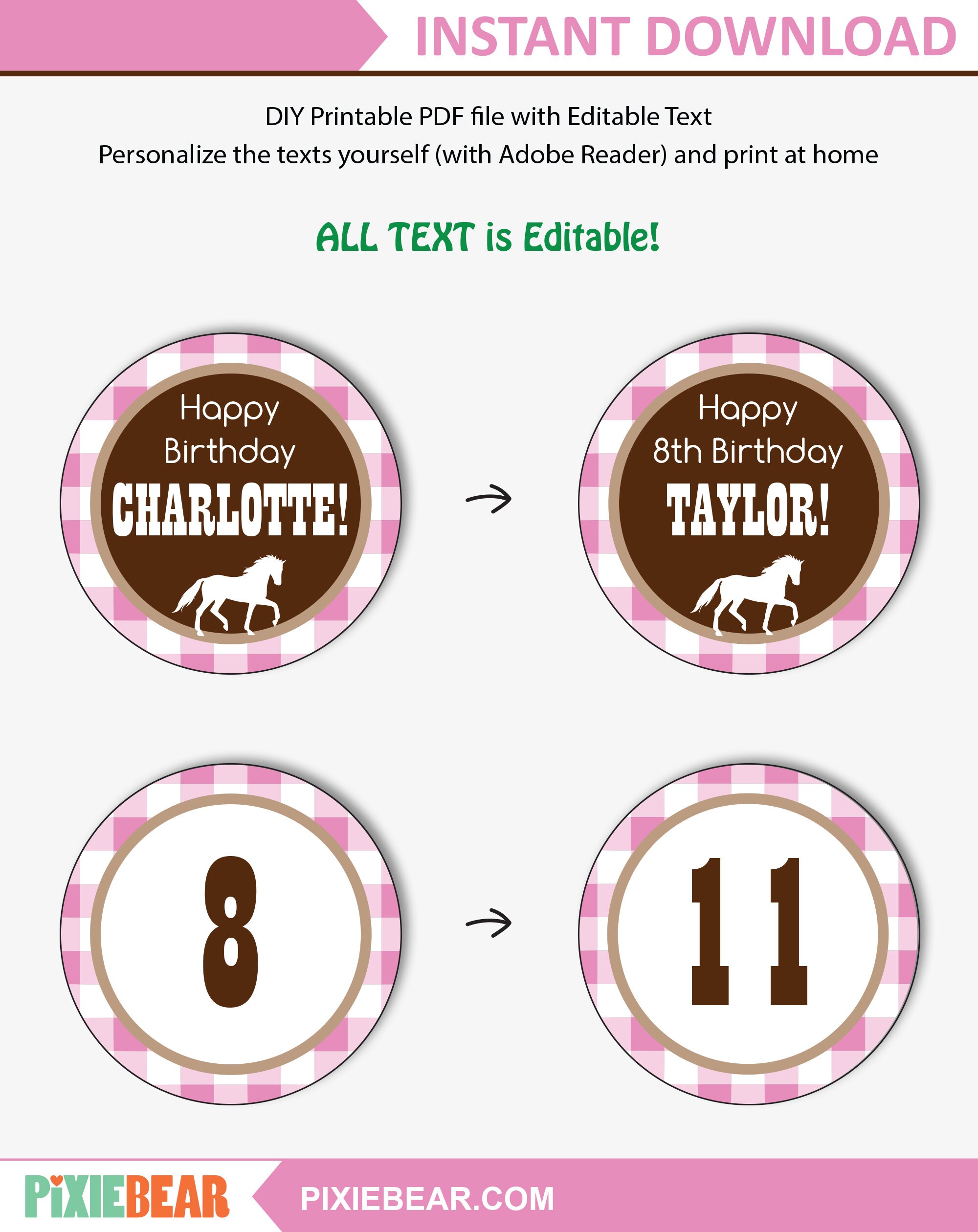 Horse Cupcake Toppers Printable Horse Birthday Toppers and | Etsy
