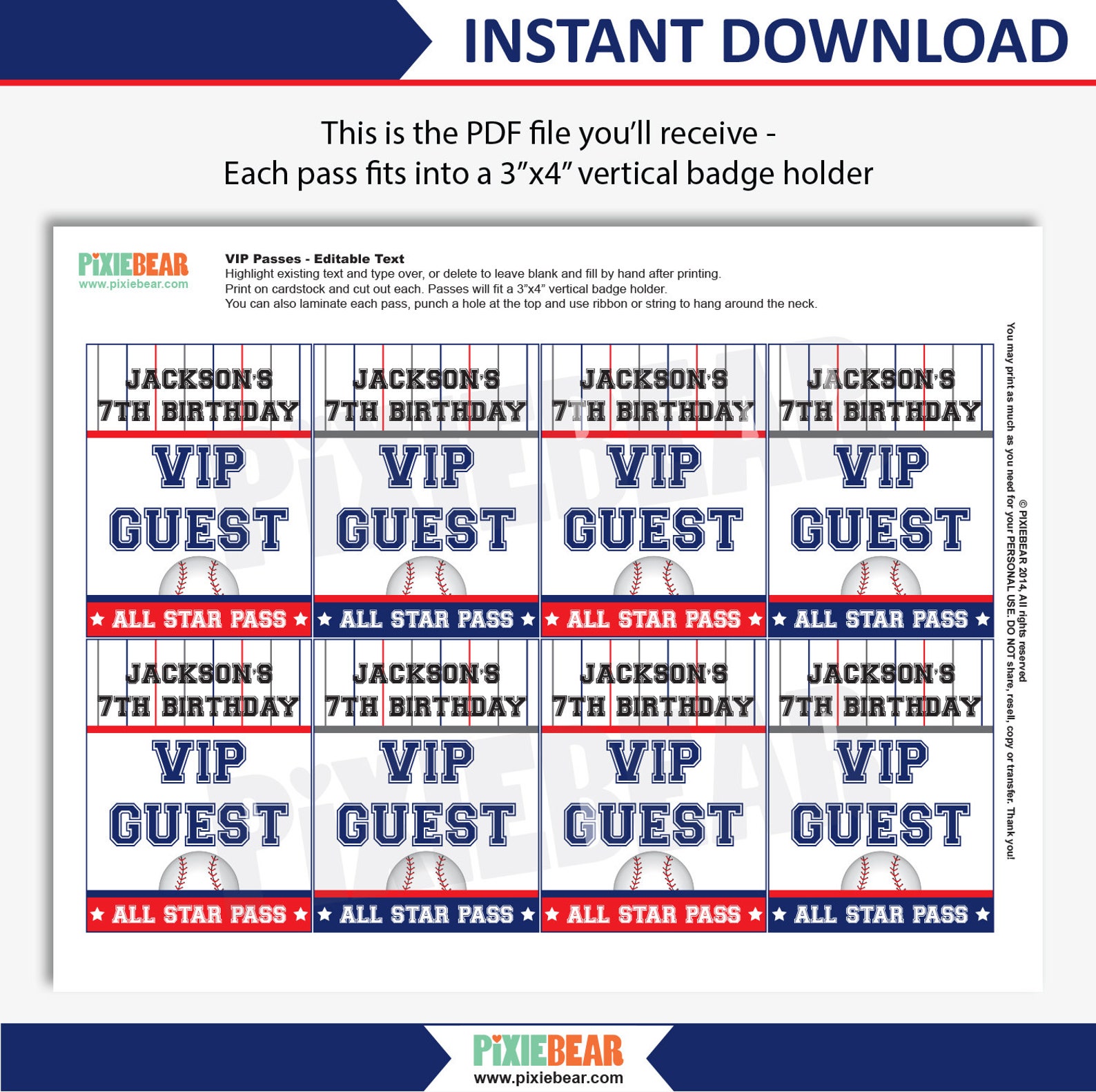 Baseball Birthday VIP Passes Baseball Party VIP Pass All Etsy