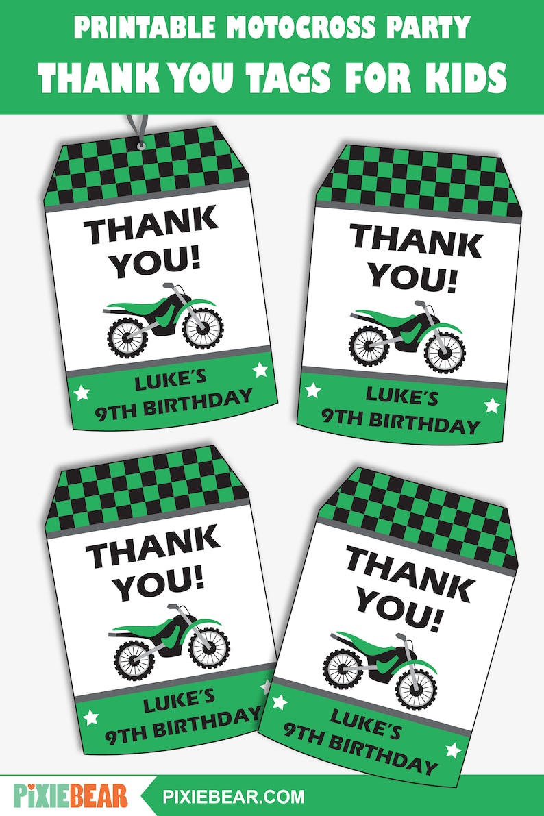 Motocross Party Thank You Tags Printable Favor Tags for a Dirt Bike Birthday, Thank you Labels for a Motorcycle Party Instant Download image 5