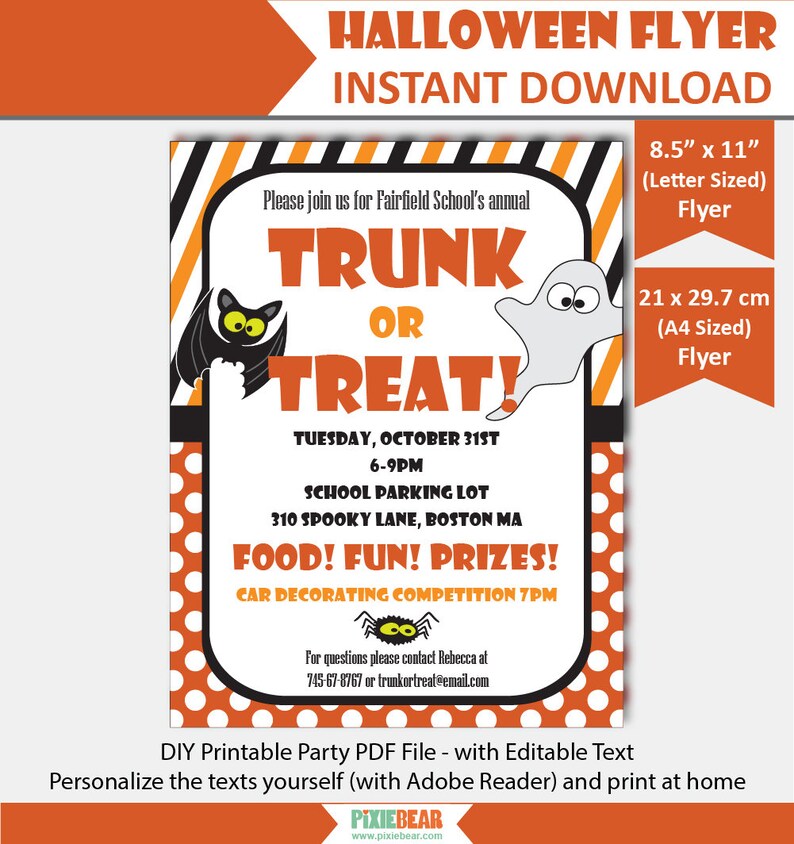 trunk or treat flyer halloween party flyer template halloween flyer trunk or treat template halloween party flyer instant download halloween letter template