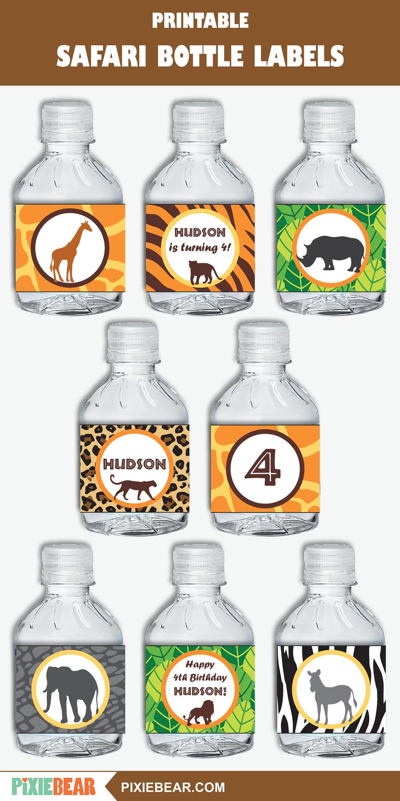 Safari Water Bottle Labels Printable Jungle Water Bottle Etsy