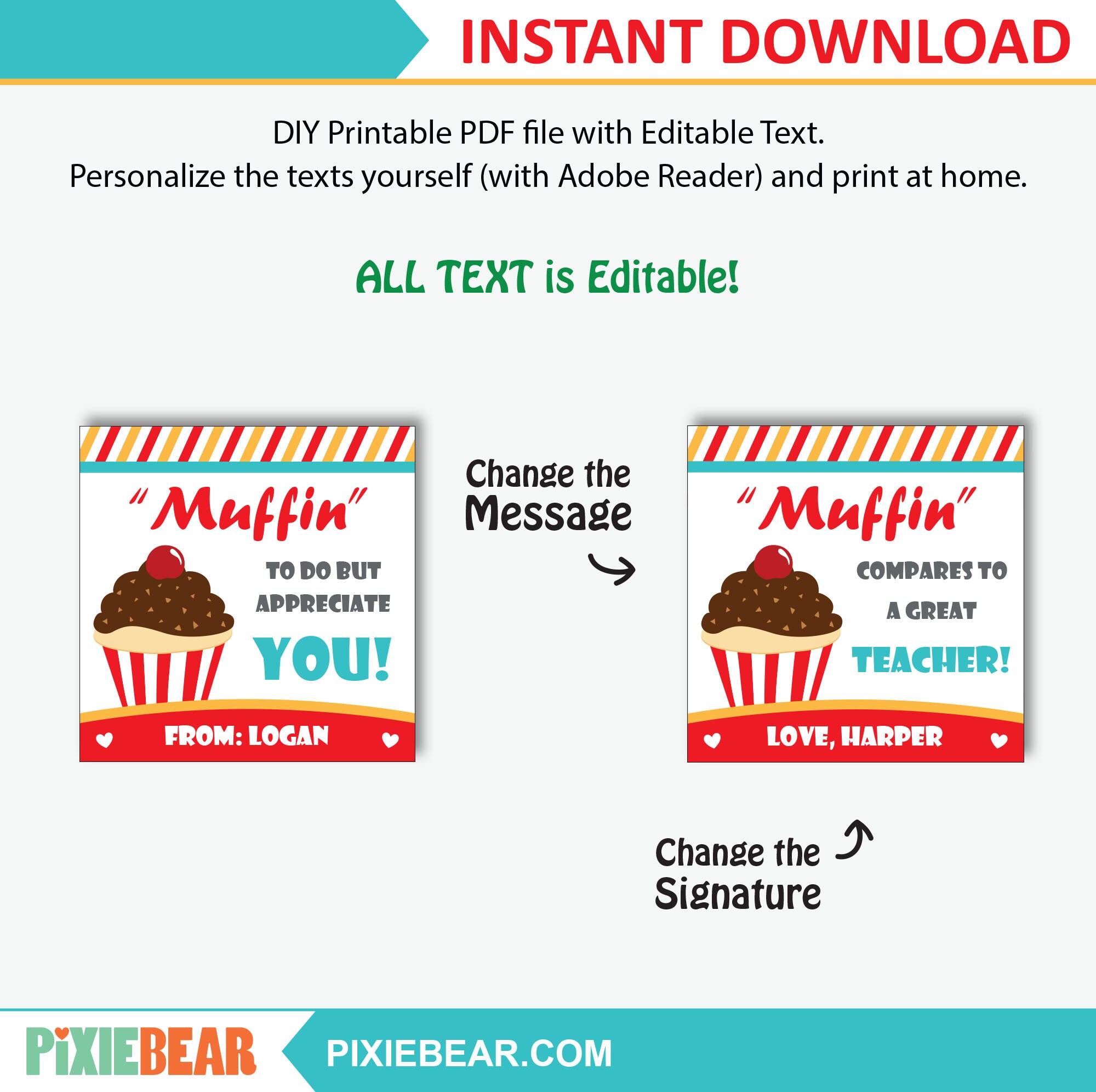 Teacher Appreciation Muffin Tags Printable Teacher Muffin - Etsy Israel