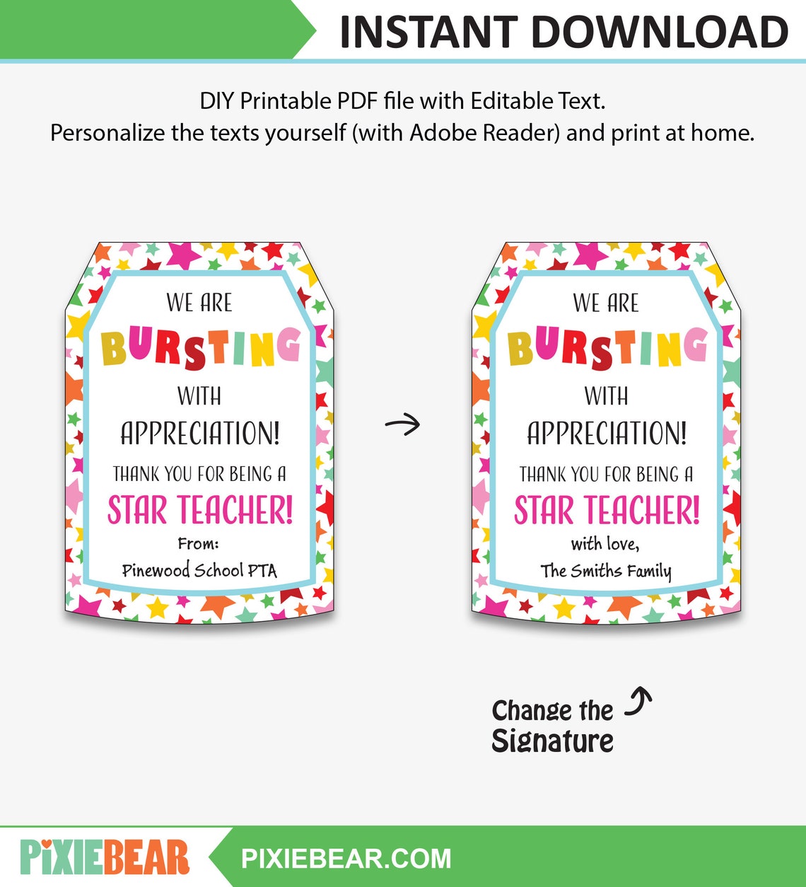 Bursting With Appreciation Tag Printable Teacher Appreciation - Etsy